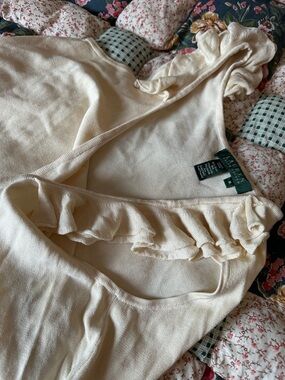 Ralph Lauren Silk blend Cream Ruffle-Shoulder Knit Tank